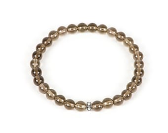 Smoky Quartz Bracelet, Natural Gemstone Stretch Bracelet, 6mm Smoky Quartz