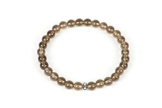 Smoky Quartz Bracelet, Natural Gemstone Stretch Bracelet, 6mm Smoky Quartz