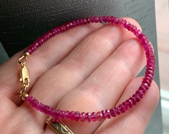 Ruby Bracelet, Delicate Bracelet made with High Quality Ruby Beads, Dainty Bracelet