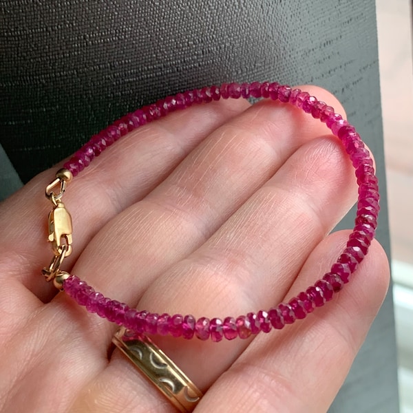 Ruby Bracelet, Delicate Bracelet made with High Quality Ruby Beads, Dainty Bracelet