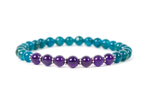 Apatite and Amethyst Bracelet, Chakra Healing Gemstone Bracelet, Handmade Jewelry