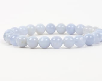 Chalcedony Bracelet, Blue Chalcedony 8mm Beads, Handmade Gemstone Jewelry, Gemstone Bracelet