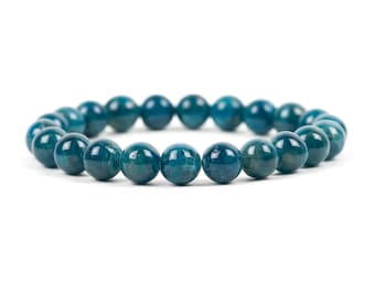 Apatite Bracelet, Natural Dark Blue Apatite Bracelet made with High Quality 8mm Round Beads, Handmade Gemstone Jewelry