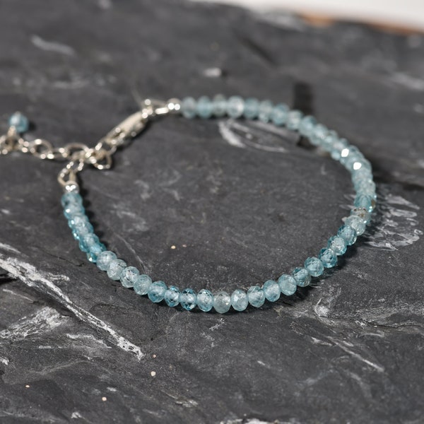 AAA Natural Blue Zircon Bracelet, Delicate Bracelet made with High-Quality Genuine Blue Zircon, Dainty Bracelet