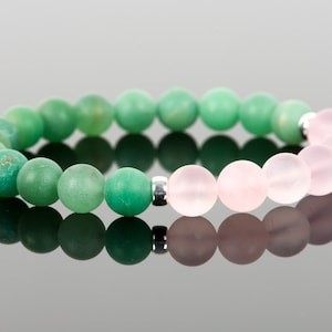 Aventurine Gemstone and Rose Quartz Bracelet, Green and Pink Gemstone Handmade Bracelet, 8mm Matte Aventurine and Matte Rose Quartz