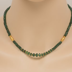 Green Apatite with Gold Accents Necklace, Natural Deep Green Apatite, Delicate Gemstone Choker