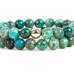 Chrysocolla Gemstone Stretch Bracelet, 8mm Genuine Chrysocolla Stretch Bracelet, unique-gift-for-wife, Handmade Gemstone Jewelry