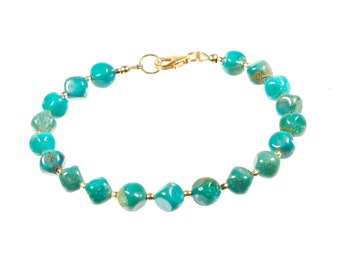 Turquoise Delicate Bracelet, December Gemstone, Diamond Cut Natural Turquoise Bracelet