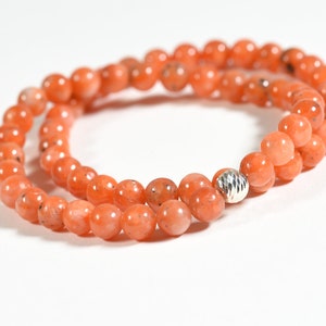 Orange Calcite Gemstone Bracelet, Natural Gemstone Stretch Bracelet, 6mm Orange Calicte