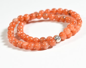Pulsera de calcita naranja, pulsera elástica de piedras preciosas naturales, calcita naranja de 6 mm