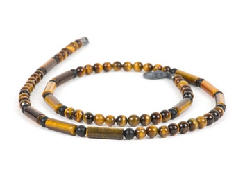 Tiger's Eye Necklace for Men, Gemstone Handmade Jewelry, Black Onyx Choker, Gift for Him, men's fashion