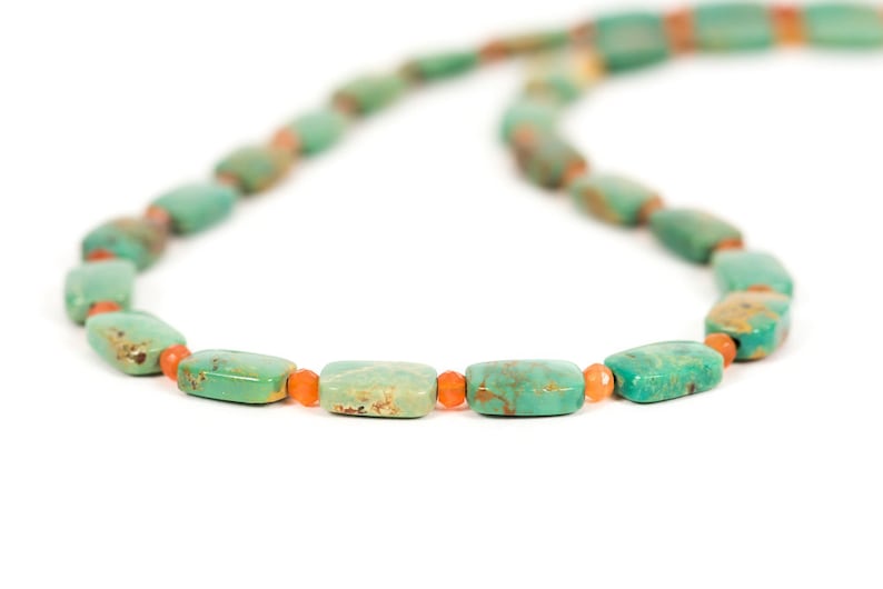 Green Turquoise and Orange Carnelian Unique Necklace Turquoise Necklace December Birthstone Handmade Gemstone Jewelry