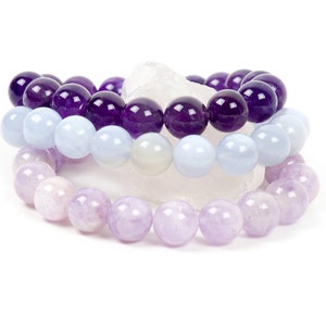 Blue Chalcedony Gemstone Stretch Bracelet, Handmade Jewelry, Unique ...