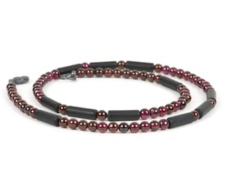 Collar de granate para hombre, collar de ónix negro, joyería para el chakra raíz, joyería hecha a mano con piedras preciosas.
