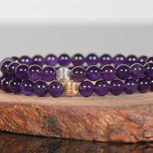 AAA Dark Amethyst Bracelet 6mm Beads, February Birthstone, Natural Amethyst