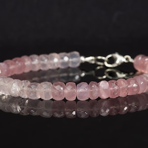 Madagascar Rose Quartz Bracelet, Ombre Rose Quartz Natural Gemstone Handmade Jewelry