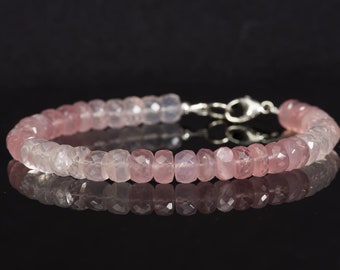 Pulseira de Quartzo Rosa de Madagascar, Joia Artesanal com Quartzo Rosa Ombré em Pedra Preciosa Natural