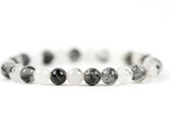 Tourmalinated Quartz Bracelet, Natural Gemstone Handmade Jewelry