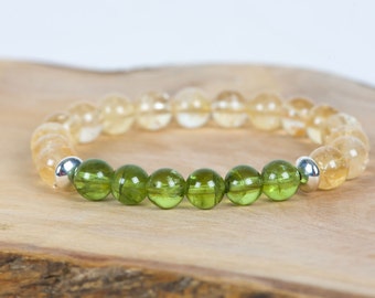 Citrine Bracelet, Peridot Bracelet, Stacking Stretch Gemstone Bracelet, Green and yellow Gemstone Bracelet, Handmade Gemstone Jewelry