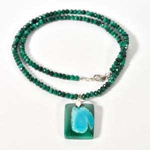 Natural Malachite with Blue Chrysocolla and Green Malachite pendant Necklace,  Statement Necklace, Chrysocolla Malachite Necklace