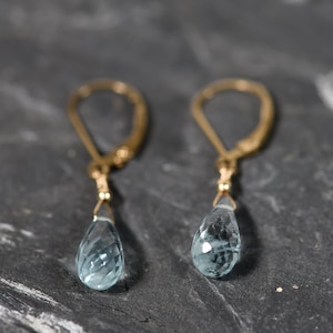 AAA Aquamarine Earrings, Natural Aquamarine Drop Earrings, Lever-back Earrings