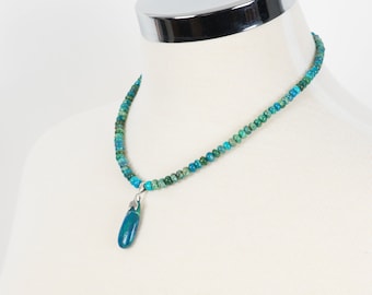 Blue Peruvian Opal Necklace, Opalina Gemstone Statement Necklace, Blue Peruvian Pendant, Andean Opal