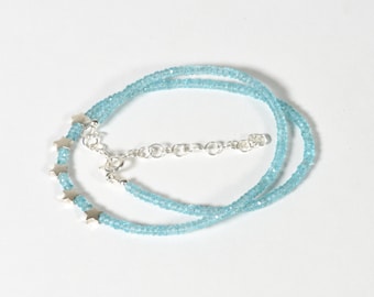Hemelsblauwe Apatiet ketting, sierlijke Apatiet ketting, edelsteen delicate ketting, sterling zilveren ster ketting