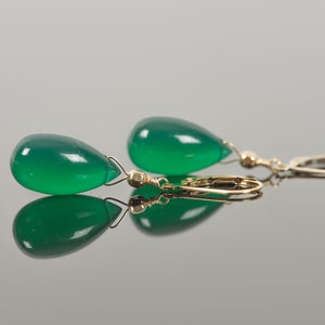 Green Onyx Drop Earrings, Teardrop Earrings with Gold Filled Earwire