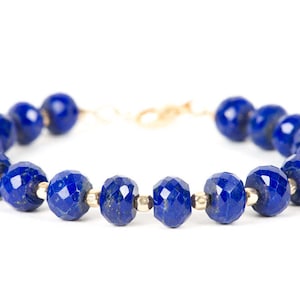 AAA Lapis Lazuli Bracelet, Cobalt Blue Bracelet, Genuine Lapis Lazuli with Gold Fill Accents Bracelet, Handmade Gemstone Jewelry