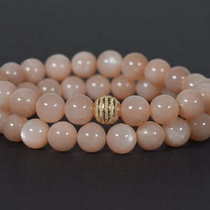 Peach Moonstone Bracelet, 8mm AAA Peach Moonstone Stacking Bracelet, Natural Moonstone Bracelet, Healing Gemstone Jewelry