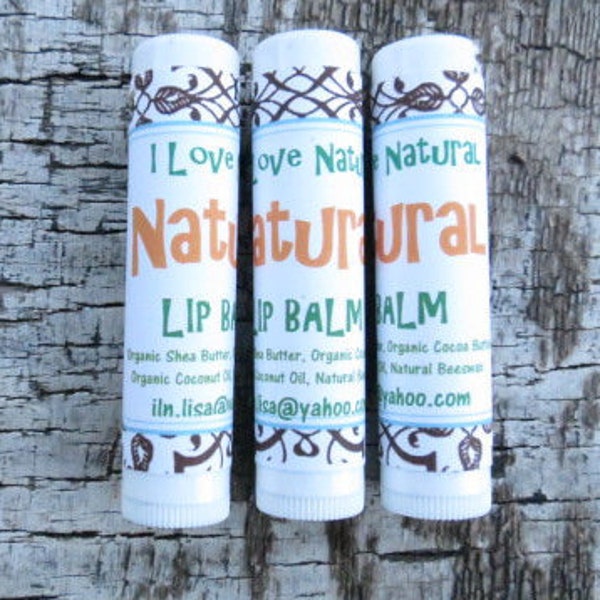 ORGANIC LIP BALM Natural. Org Shea Butter, Org Cocoa Butter, Org Coconut Oil, Beeswax Lip Balm