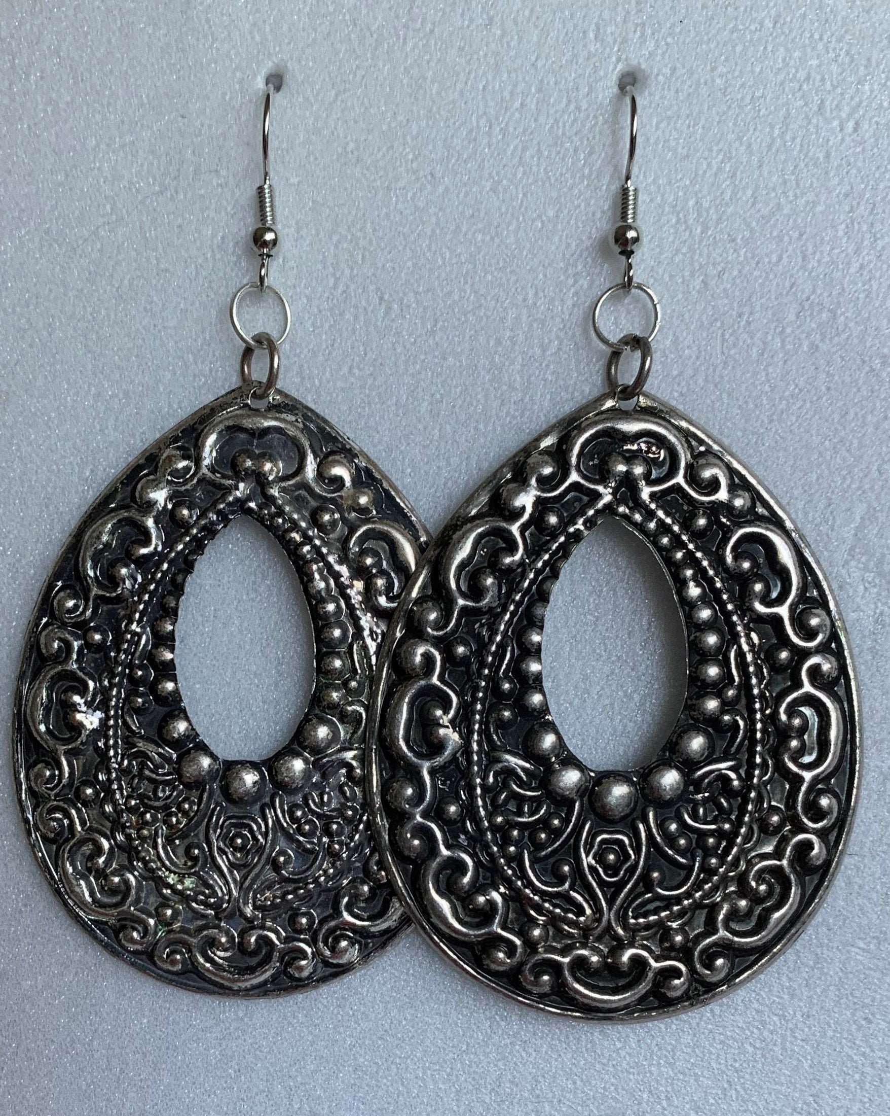 Large Silver and Black Dangle Earrings. Free shipping. Etsy