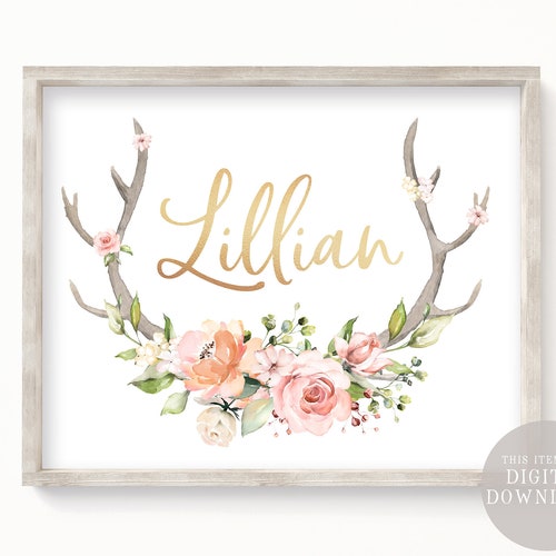 Nursery Girl Decor Deer Nursery Wall Art Girl Floral Girl Etsy