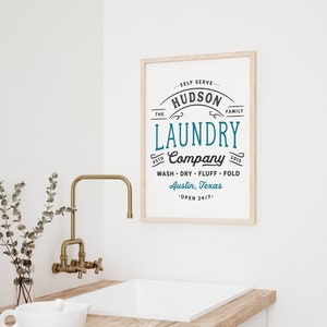 Laundry Room Printable, Personalized Laundry Sign Print, Vintage Farmhouse Wall Art Printable Rustic Laundry Co Room Decor, Digital Download