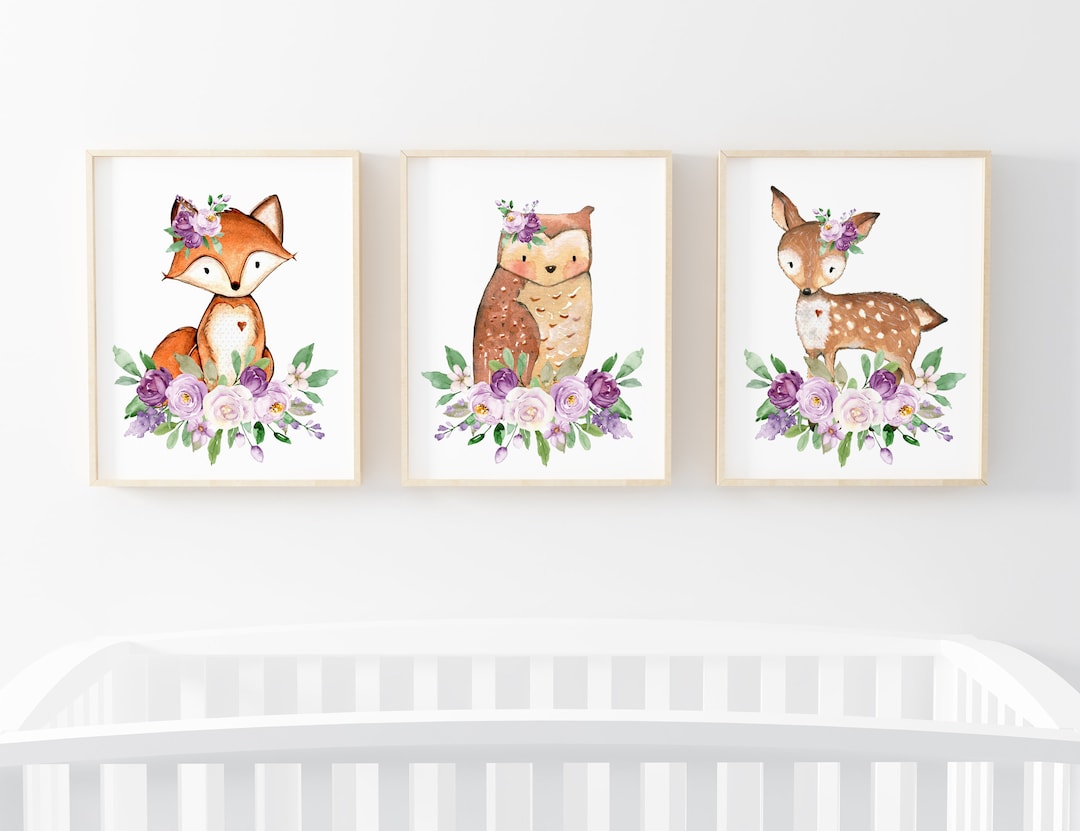 Woodland Animal Nursery Print Set of 3 Woodland Girl Nursery - Etsy