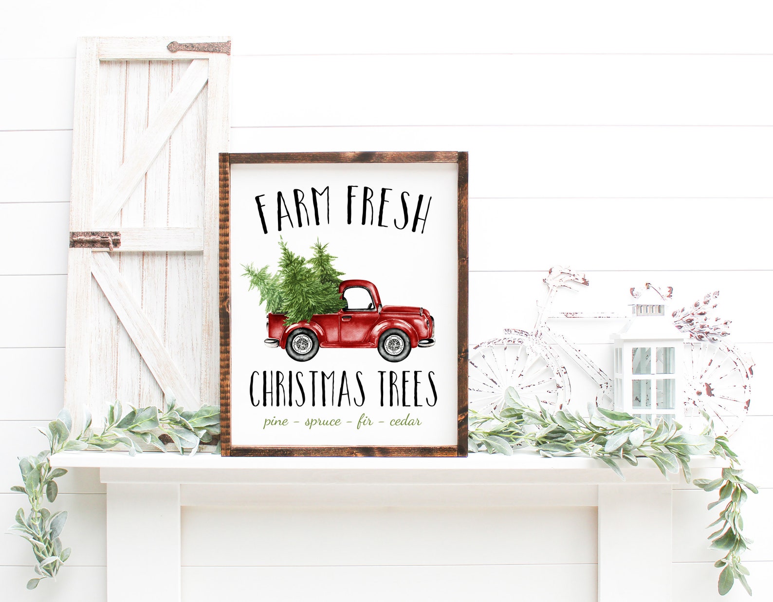 Christmas Tree Farm Printable Vintage Red Truck Wall Art Etsy