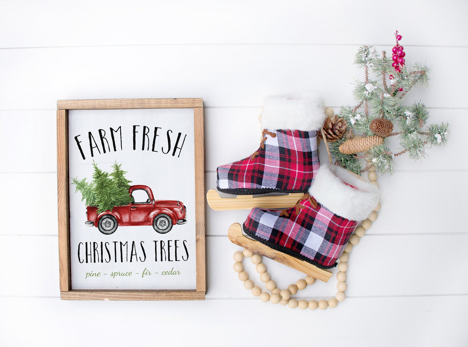 Christmas Tree Farm Printable Vintage Red Truck Wall Art Etsy