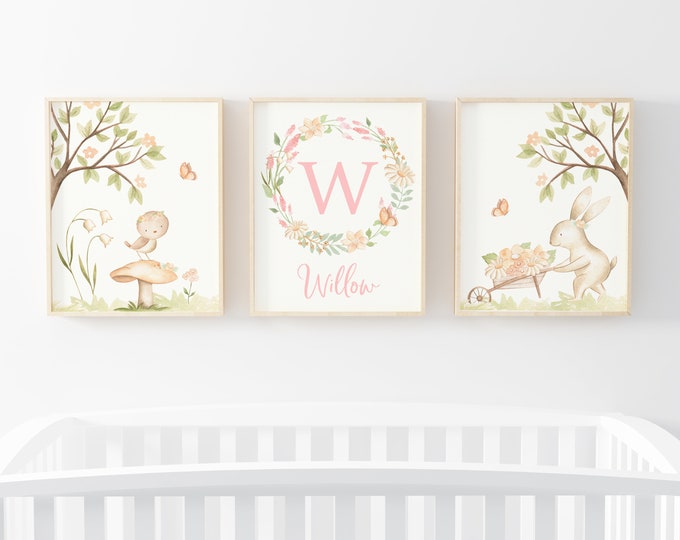 Woodland Nursery Printable Art Print Set, Personalized Girl Pink ...