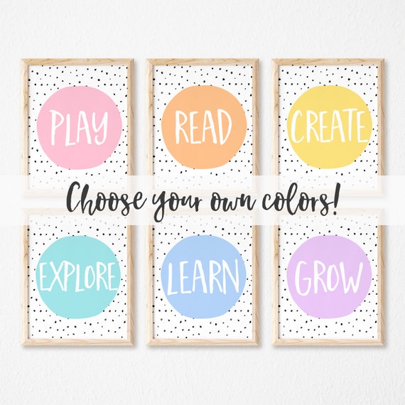 Playroom Decor Print Kids Wall Art Printable Play Learn Grow Etsy