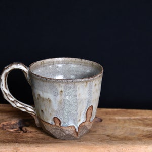 Hand Carved Stoneware Mug: Ash Glaze Ceramic Cup
