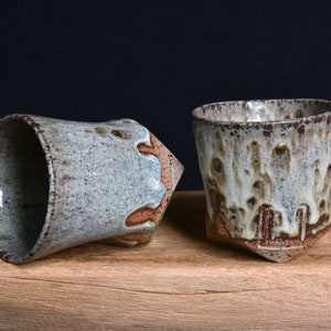 Hand Carved Stoneware Squish Cup: Ash Glaze Cuddle Cup