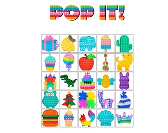 Pop It Fidget Toy Birthday Party Bingo - 30 Printable Cards plus BONUS Printable Matching Game