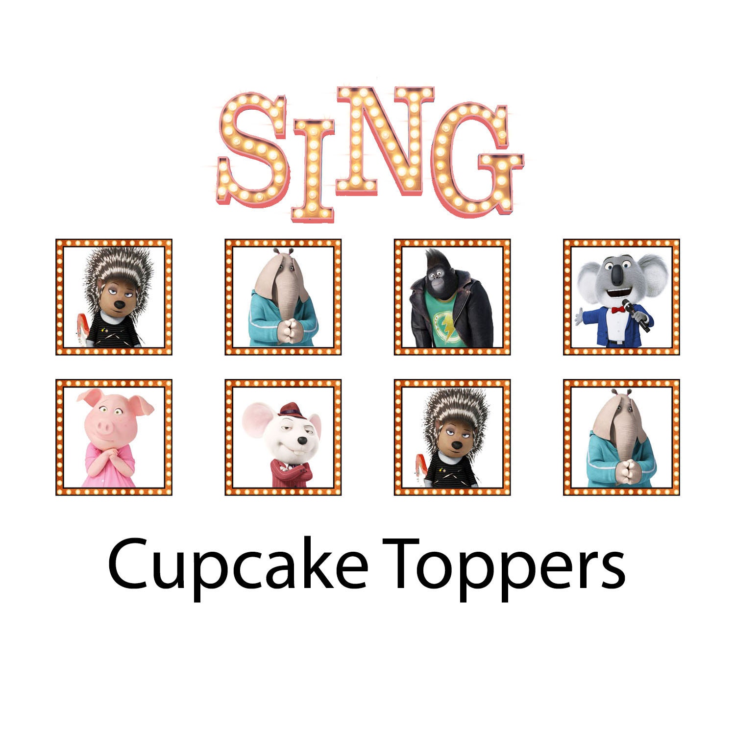 SING Movie Cupcake Toppers Stickers 1 1/2 | Etsy