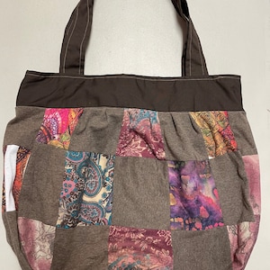 Handmade Upcycled Burgundy Print Patchwork Shoulder Bag