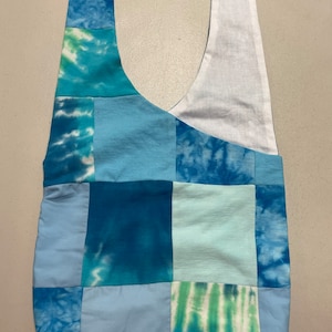 Handmade Upcycled Blue Patchwork Tie Dye Hobo Shoulder Purse