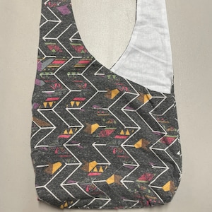 Handmade Upcycled Gray Print Hobo Shoulder Purse