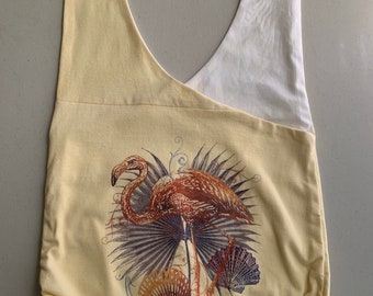 Handmade Upcycled Yellow Flamingo Print Hobo Shoulder Purse