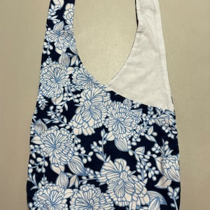 Handmade Upcycled Black and White Floral Print Hobo Shoulder Purse