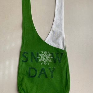 Handmade Upcycled Green Snow Day Print Hobo Shoulder Purse