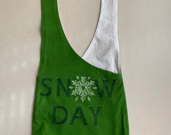 Handmade Upcycled Green Snow Day Print Hobo Shoulder Purse
